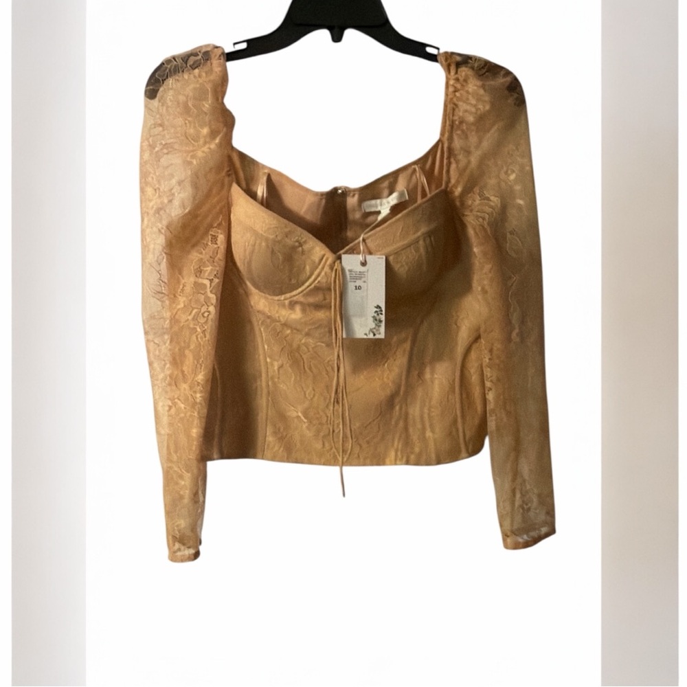 Chelsea & Violet Lace Corset Blouse Nude Beige Size 10 NWT